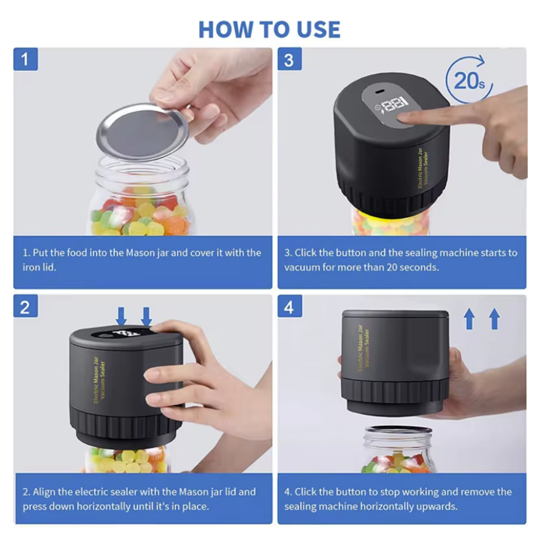 Mason Jar Vacuum Sealer - Electric Food Sealing Machine